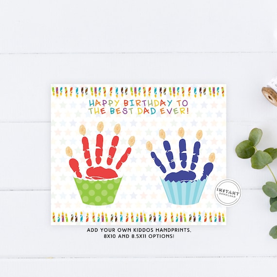 Dad Happy Birthday Cupcake Handprint Craft Birthday Card Keepsake