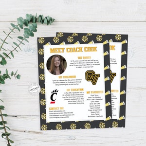 Meet the Coach Cheer Template | Coach Introduction Form | Editable Meet the Coach Cheerleading Instant Download Newsletter 8.5x11 Printable