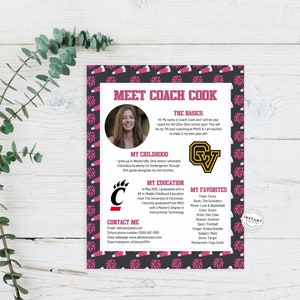 Pink and Black Meet the Coach Cheer Template | Coach Introduction Form | Editable Meet the Coach Cheerleading Newsletter 8.5x11 Printable