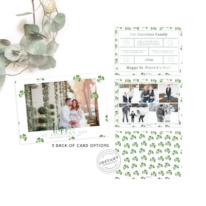 Tarjeta del día de San Patricio de trébol de acuarela / Plantilla de tarjeta fotográfica 2020 / Revisión del año editable / Tarjeta fotográfica de St Paddys / DIY imprimible