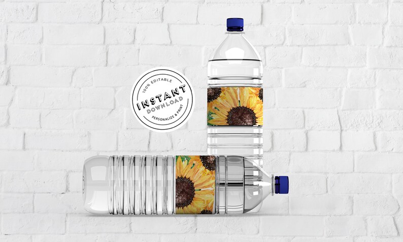 Sunflower Water Bottle Label Editable Water Bottle Wraps | Etsy