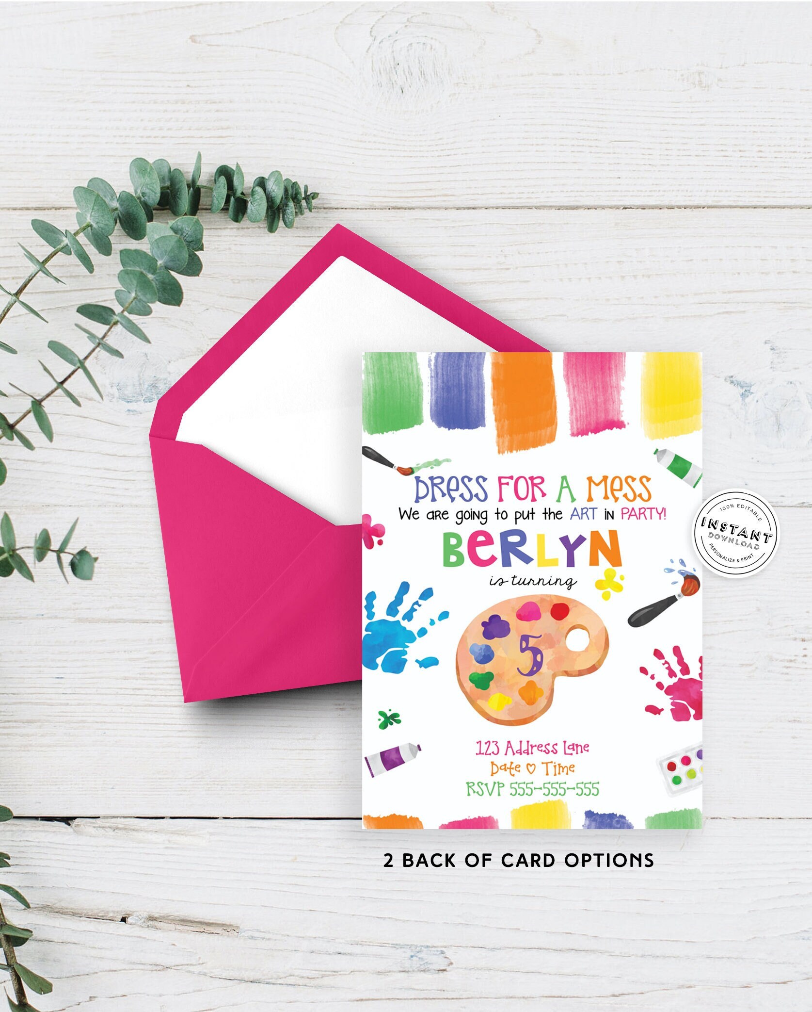 Paint Party Birthday Invitation Printable Kids Birthday Etsy