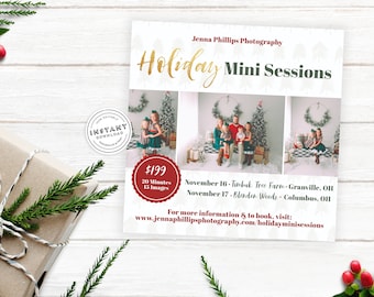Holiday Mini Sessions Ad for Photographers | Photography Christmas Mini Sessions Social Media Flyer | Square Mini Session Promo Template