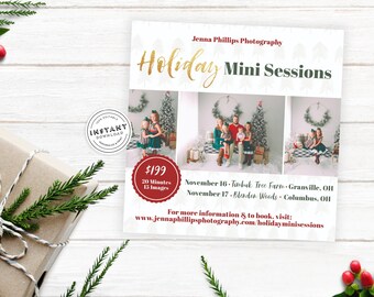 Holiday Mini Sessions Ad for Photographers | Photography Christmas Mini Sessions Social Media Flyer | Square Mini Session Promo Template