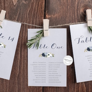 Anemone Dusty Blue Seating Chart Card | Wedding Table | Instant Download Seating Plan Template | Wedding Seating Card 5x7