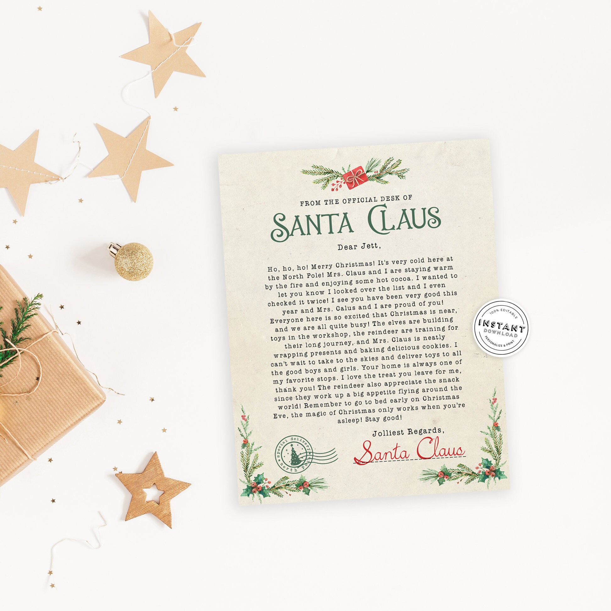 Letter From Santa Editable INSTANT DOWNLOAD Nice List Certificate