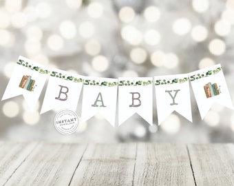 Baby Shower Banner | Editable Storybook Baby Shower Banner | Book Baby Shower Decor | DIY baby shower Pennant Flag Banner Editable