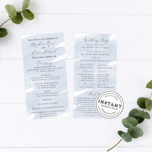 Dusty Blue Watercolor Wedding Program | Watercolor Wedding Program | Editable Wedding Program | Digital Wedding Program | Light Blue Wedding