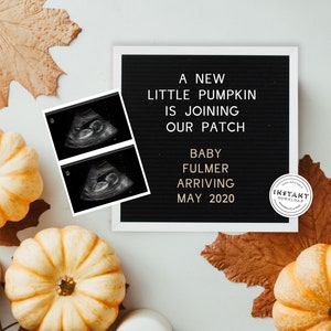Pumpkin Halloween Pregnancy Announcement | Social Media Editable Letter board Autumn baby announcement | Digital Pregnancy Announcement