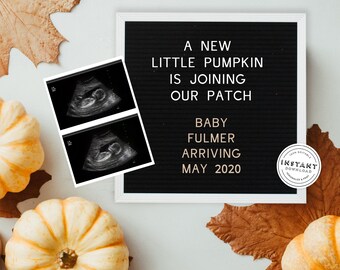 Pumpkin Halloween Pregnancy Announcement | Social Media Editable Letter board Autumn baby announcement | Digital Pregnancy Announcement