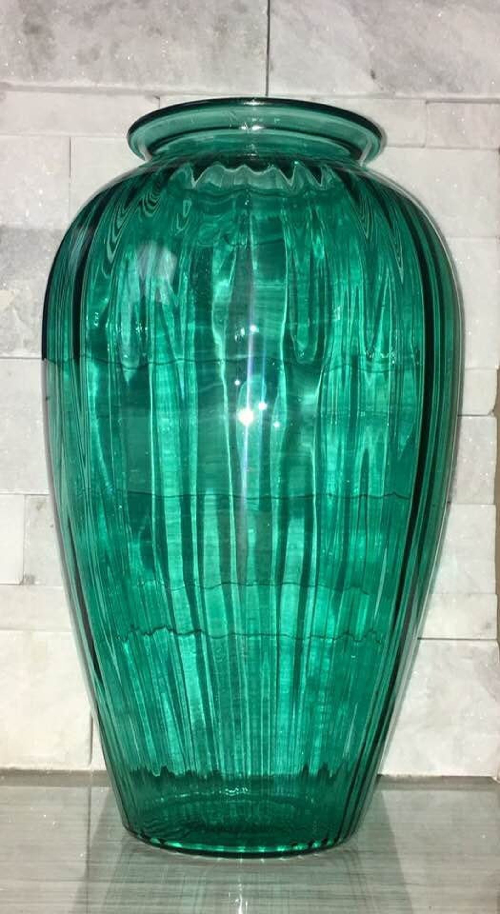 Anchor Hocking Art Deco VaseLargeTeal Colored Etsy