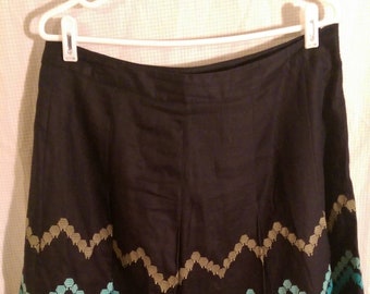 Dressbarn Dark Blue Embroidered Skirt