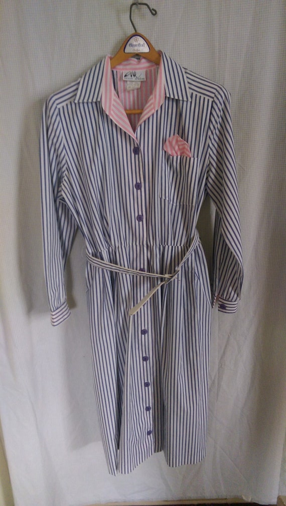 Willi of California Blue and Pink Pinstripe Dress