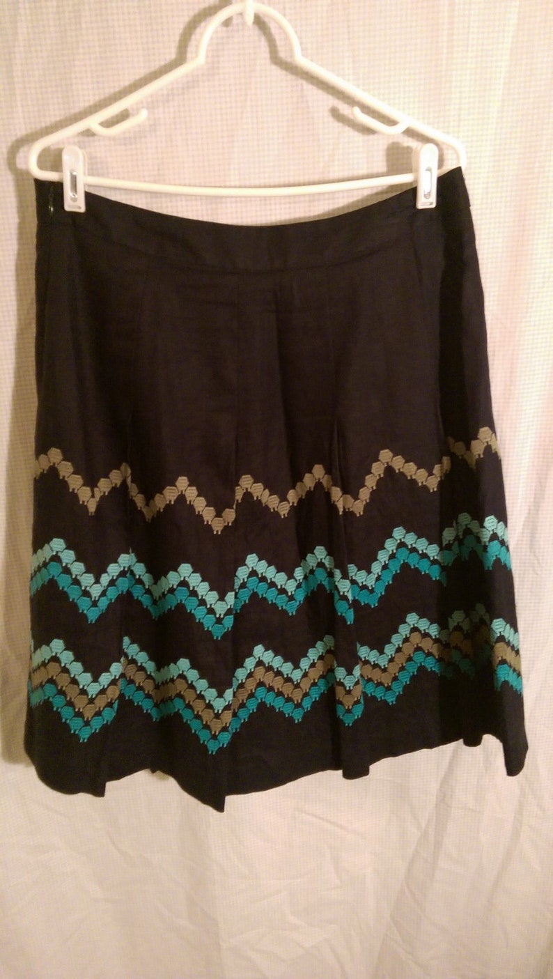 Dressbarn Dark Blue Embroidered Skirt