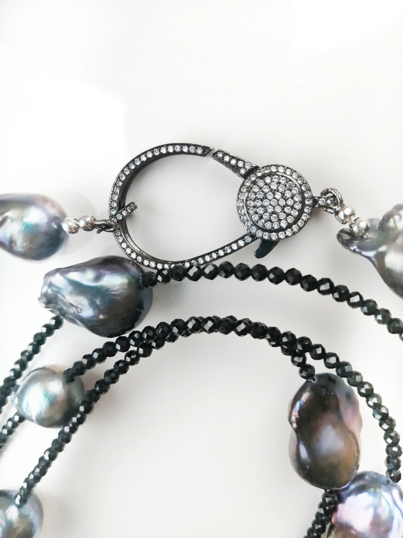 Baroque black pearls with semiprecious spinel Necklace | Etsy