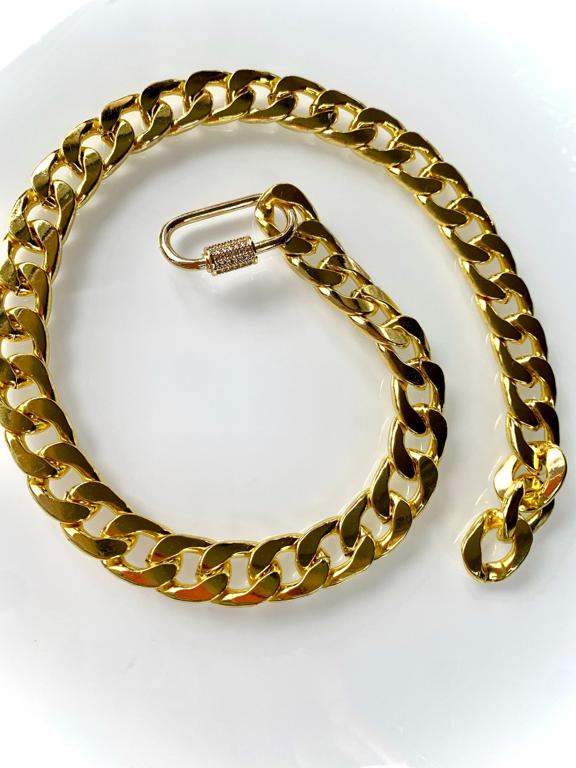 Gold thick chain necklace with a lock toggle Etsy