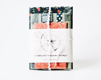 Envoltorios navideños de cera de abejas para alimentos: almacenamiento ecológico y festivo (juego de 3)