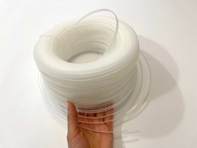 Detailed view of flexible clear boning, suitable for corset making and bridal wear construction