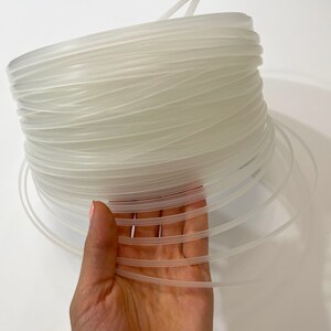 Flexible transparent plastic corset boning demonstrating bendable structure for comfortable wear