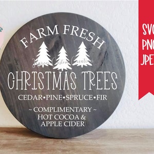 Arbres de Noël frais de la ferme Svg, signe de Noël Svg, arbre de Noël SVG, épicéa, pin svg, signes ronds de Noël svg, svg de chemises de Noël
