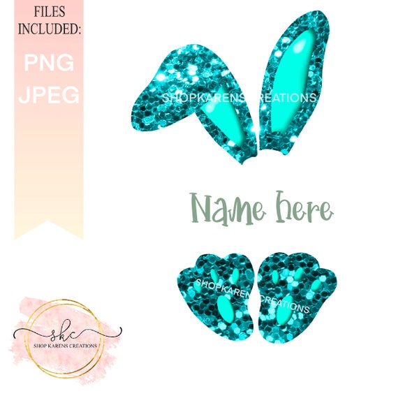 Easter bunny PNG. Easter bunny Monogram Frame ears and feet. Glitter Easter sublimation digital design clipart printable printing png, bunny