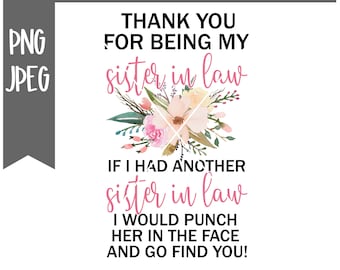Thank you for being my Sister In Law if I had another Sister In Law I would punch her in the face and find you PNG, Fun Sister in law design