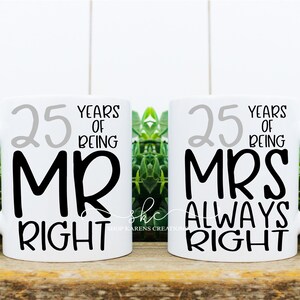 Futtumy Glas-Set Zum 25. Hochzeitstag – 2 Gläser, 482 Ml, Mit Humorvollem Aufdruck 'Mr Right & Mrs Always Right'