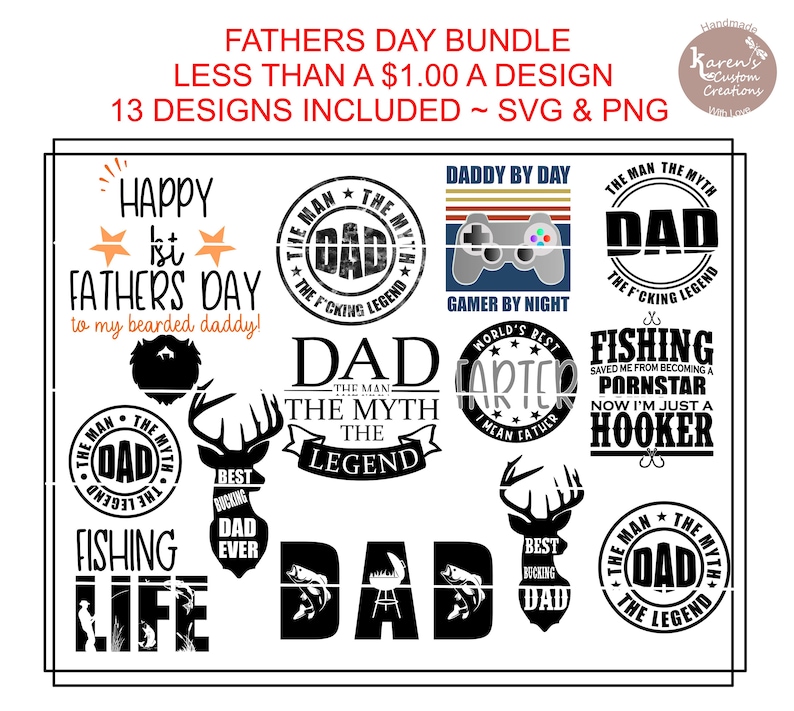 Fathers Day Bundle, 13 Different Designs, the Man the Myth the Legend ...