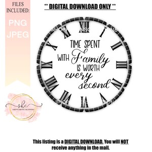 De tijd die je met familie doorbrengt, is elke seconde waard png-bestand, afdrukbare familieklok, sublimatieontwerp voor klokken, familiespreuken, familieafdrukken