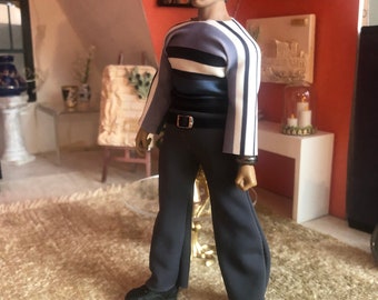 1/12 Male Men's Black Striped Suit Clothes For 6 Action Figure Model Body  Toy