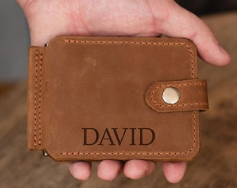 Personalized money clip with name, Money clip with initial, Leather money clip card holder, Money clip wallet for men, Custom money clip