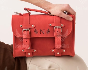 Leather satchel bags women, Leather messenger bag women, Womens briefcase monogrammed, Small messenger bag, Small satchel bag