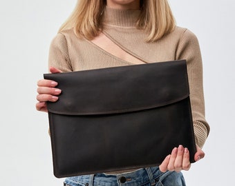 Dark brown laptop case 15 inch, Leather laptop case 14 inch, Laptop envelope case, Handmade laptop sleeve 13 inch, Custom laptop case