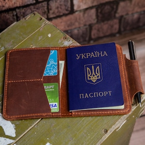 Carteira de couro para passaporte com alça para caneta, Porta-passaporte de couro personalizado, Capa de couro para passaporte personalizada, Carteira para passaporte de viagem