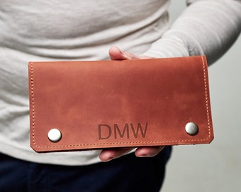 Mens wallet with initials, Leather long wallet men, Thin wallet men, Engraved wallet men, Handmade long wallet for men, Brown wallet men