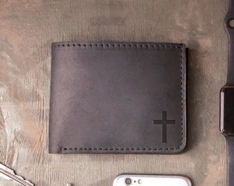 Christian wallet for men,Engraved wallet for men,Leather wallet for men,Religious gifts for men,Custom wallet for dad,Cross gifts for men