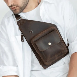 Bolso de pecho de piel para hombre, Bolso de pecho bandolera de viaje, Bolso de pecho para hombre, Monedero de pecho para hombre, Bolso bandolera de pecho, Bolsos pequeños para hombre, Bolso bandolera pequeño