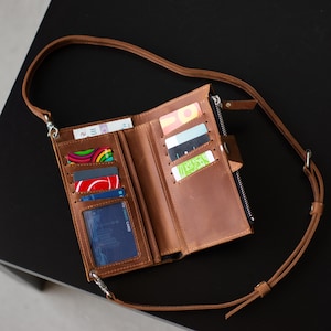 Cartera de piel con compartimento para teléfono, Cartera cruzada para teléfono para mujer, Monedero cruzado para teléfono, Cartera de piel, Cartera cruzada
