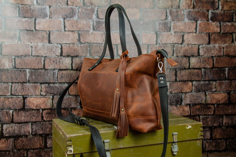 Leather Crossbody Tote Bag Crossbody Tote Bag With Zipper Etsy