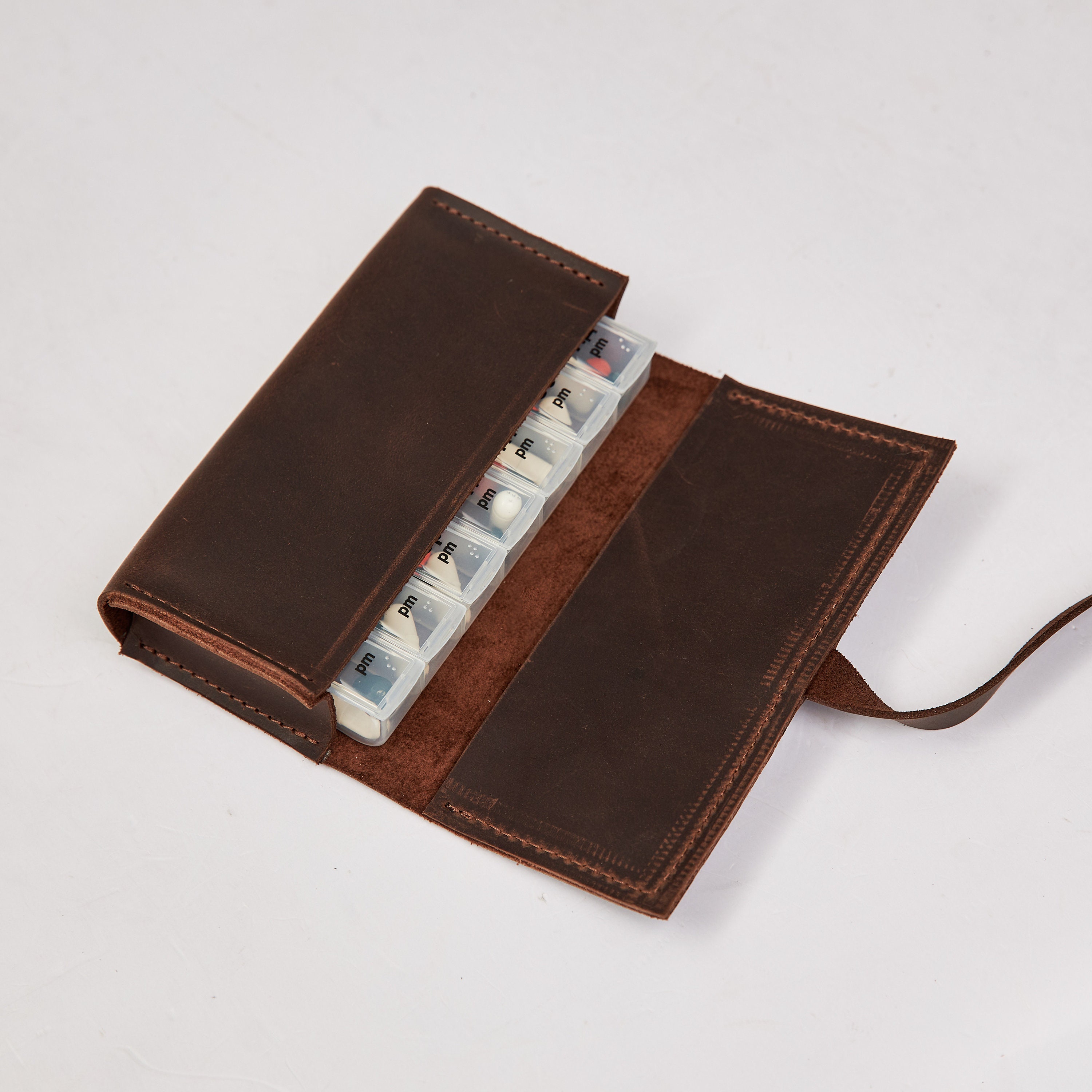 Custom Leather Pill Case, Personalized Leather Pill Organizer