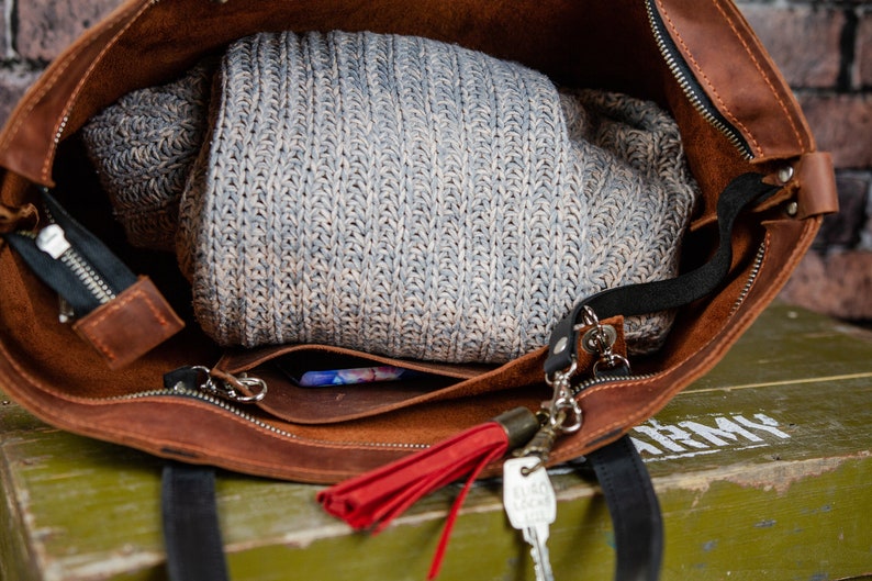 Leather Crossbody Tote Bag Crossbody Tote Bag With Zipper Etsy