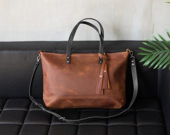 Custom tote bag,Leather tote bags for women,Leather tote,Tote bag with pockets,Large tote bag,Monogram tote bag,Brown leather handmade tote