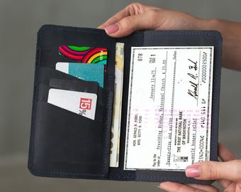 Funda de cuero para chequera con ranuras para tarjetas de crédito, Cartera para chequera, Porta chequera, Funda personalizada para chequera para hombre, Funda para libro de servidor