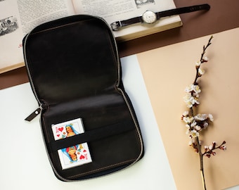 Estuche de cuero para naipes, Estuche para naipes, Funda para naipes, Estuche para naipes de póquer, Caja de cuero para barajas
