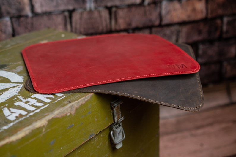 Leather Mouse Pad With Initials, Red Mouse Pad, Custom Mouse Pad With
