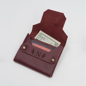 Leather small wallets for women, Minimalist wallet women, Monogrammed wallet women, Burgundy wallet, Personalized wallet for women
