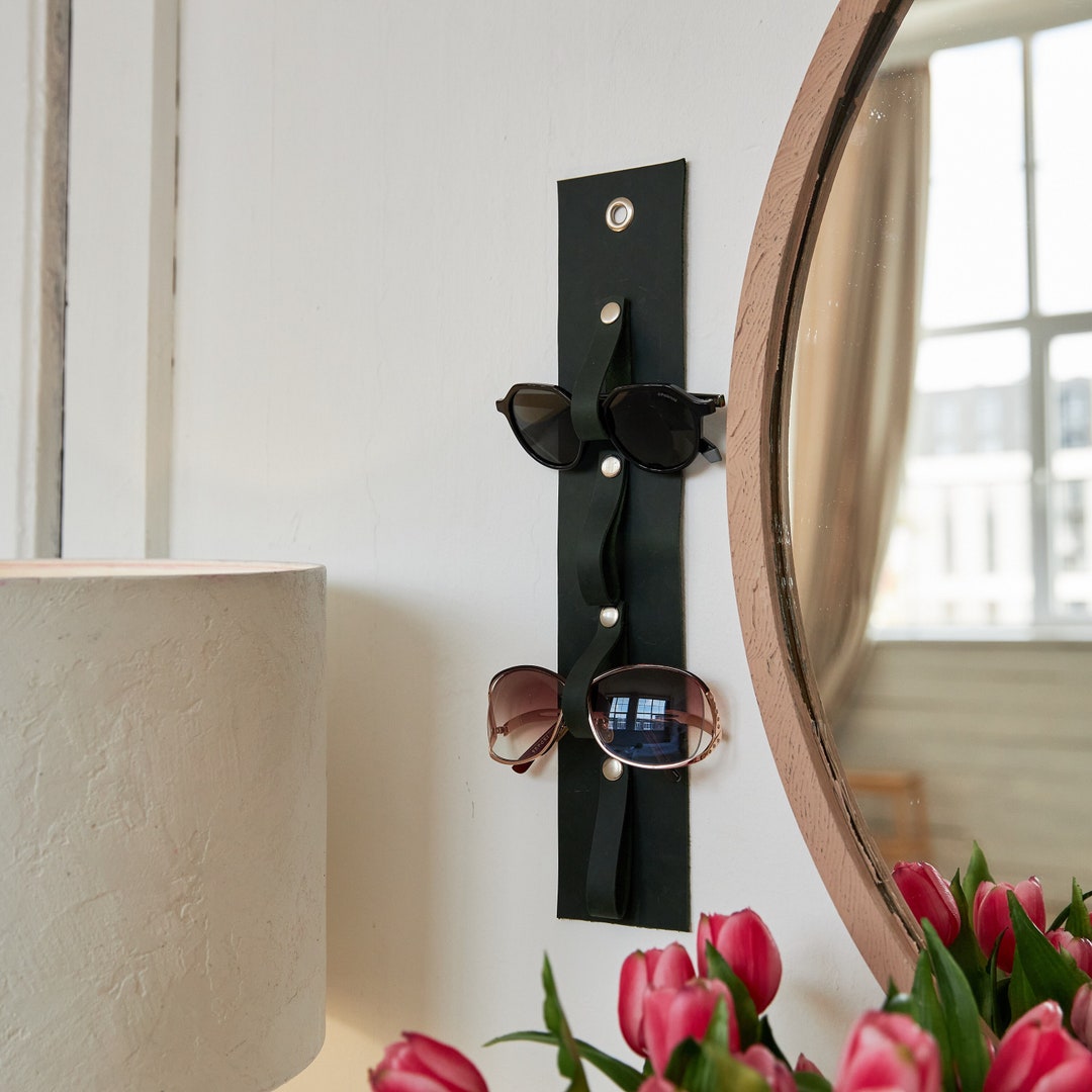 Leather Sunglasses Holder Wall Personalized Sunglasses Holder Etsy