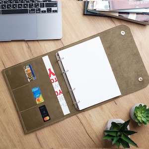 Pasta de couro com 4 argolas, capa de pasta de couro, pasta A4, diário recarregável, pasta de caderno, pasta A5 com 6 anéis, pasta personalizada