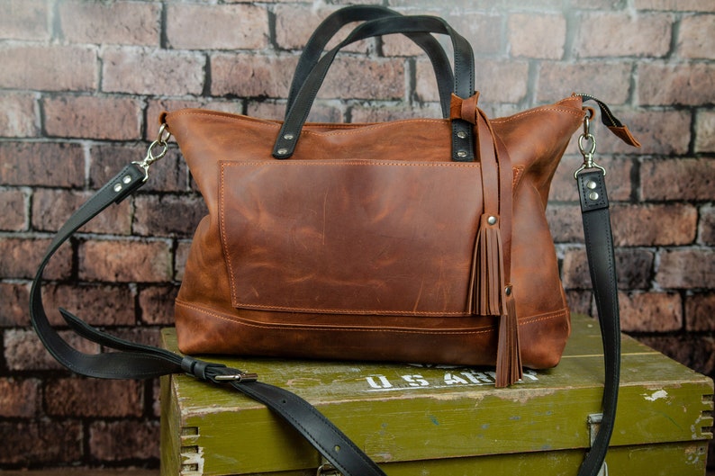 Leather Crossbody Tote Bag Crossbody Tote Bag With Zipper Etsy