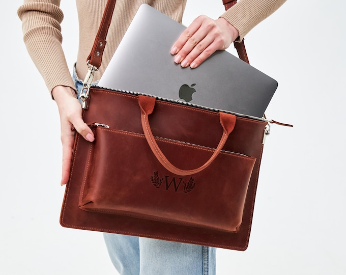 Custom laptop bag women, Leather laptop bag women 16, Leather laptop bag with zipper 13 inch, Leather laptop bag for MacBook Air